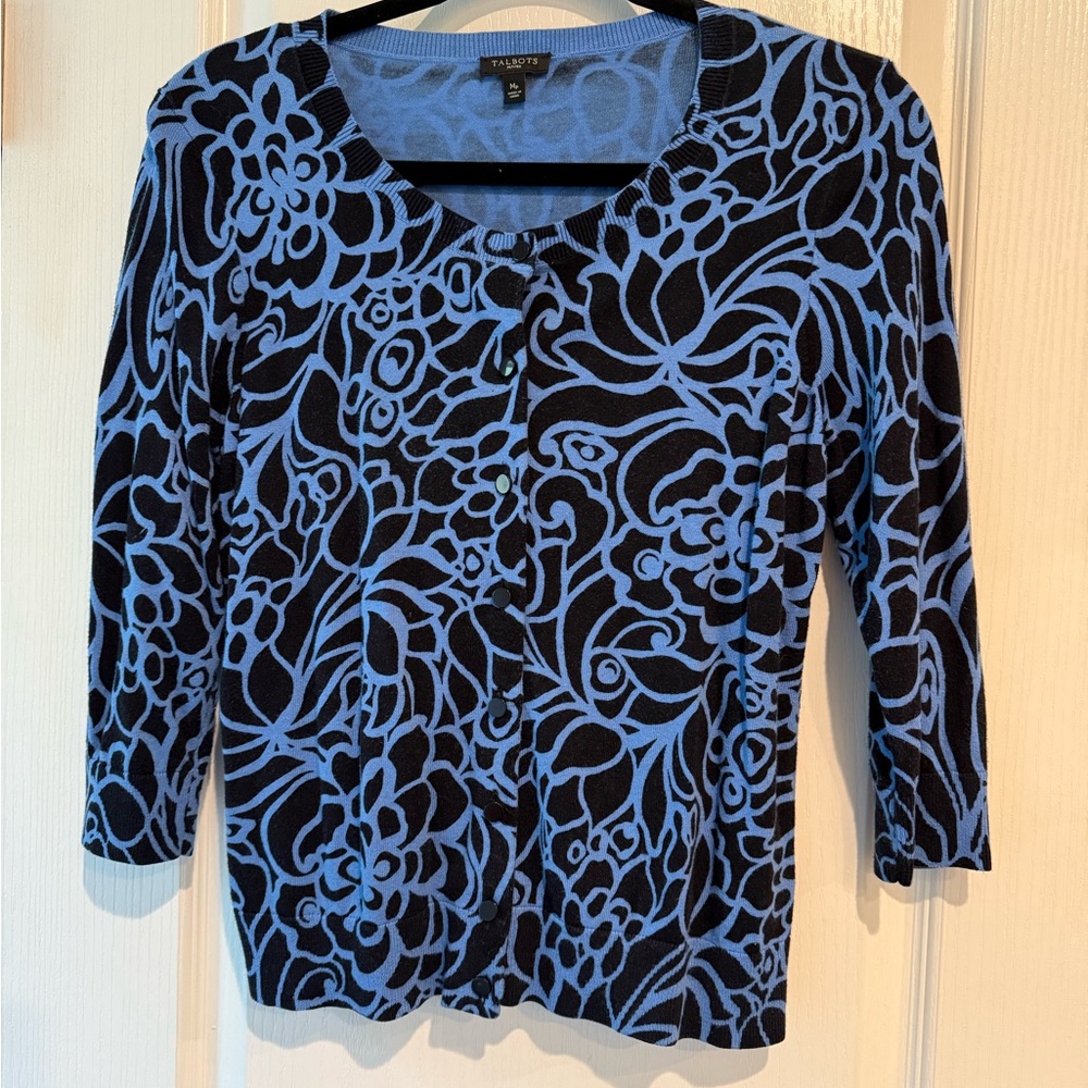 Talbots Blue and Black Patterned Blouse